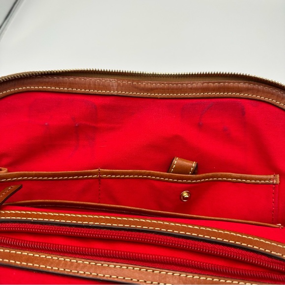 Dooney and Bourke Leather Pebble Grain Zip Zip Satchel Bag Navy Blue Brown - Picture 11 of 14